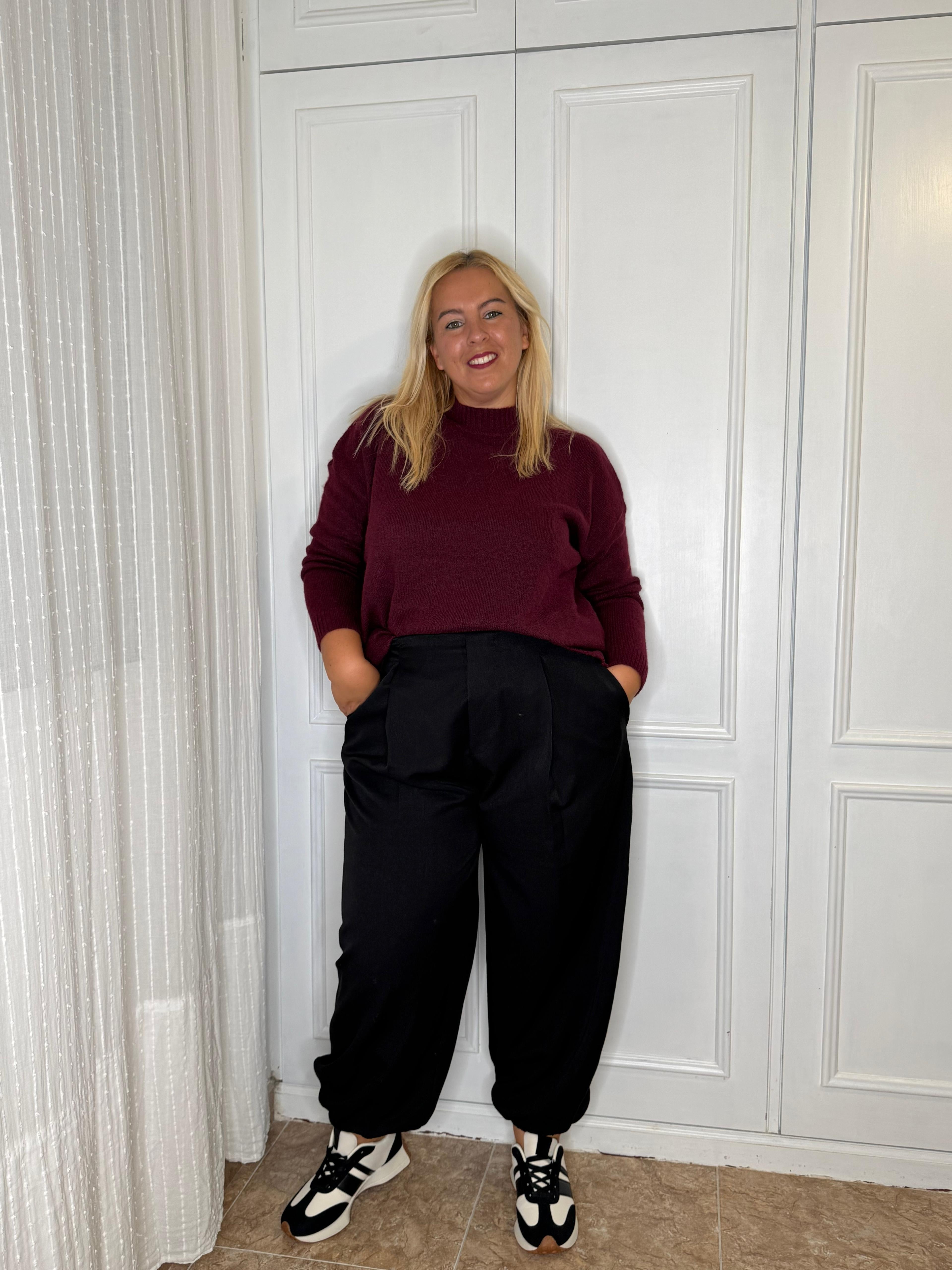 Pantalón Pliegues Balloon Negro