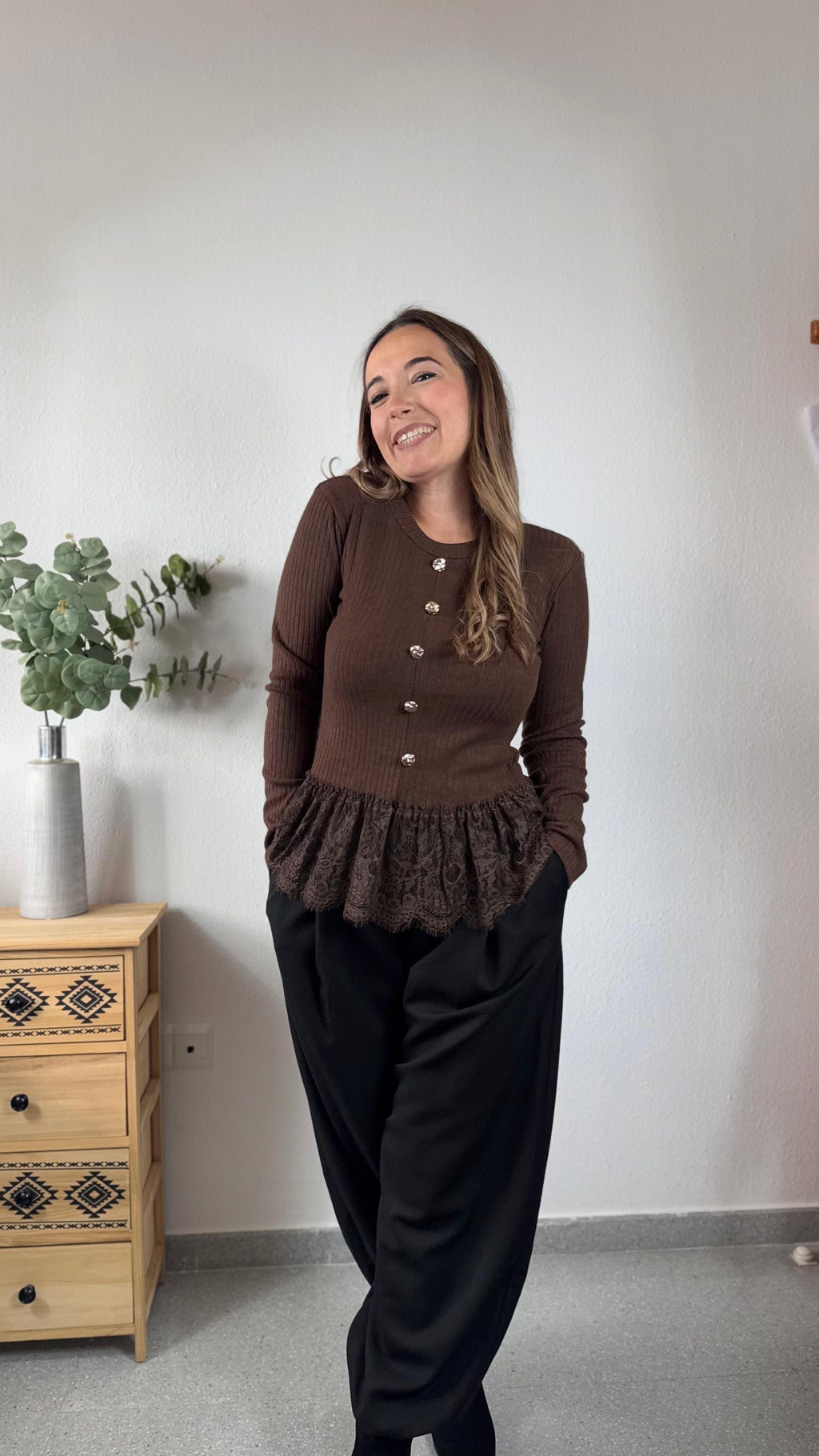 Jersey Botones Marrón
