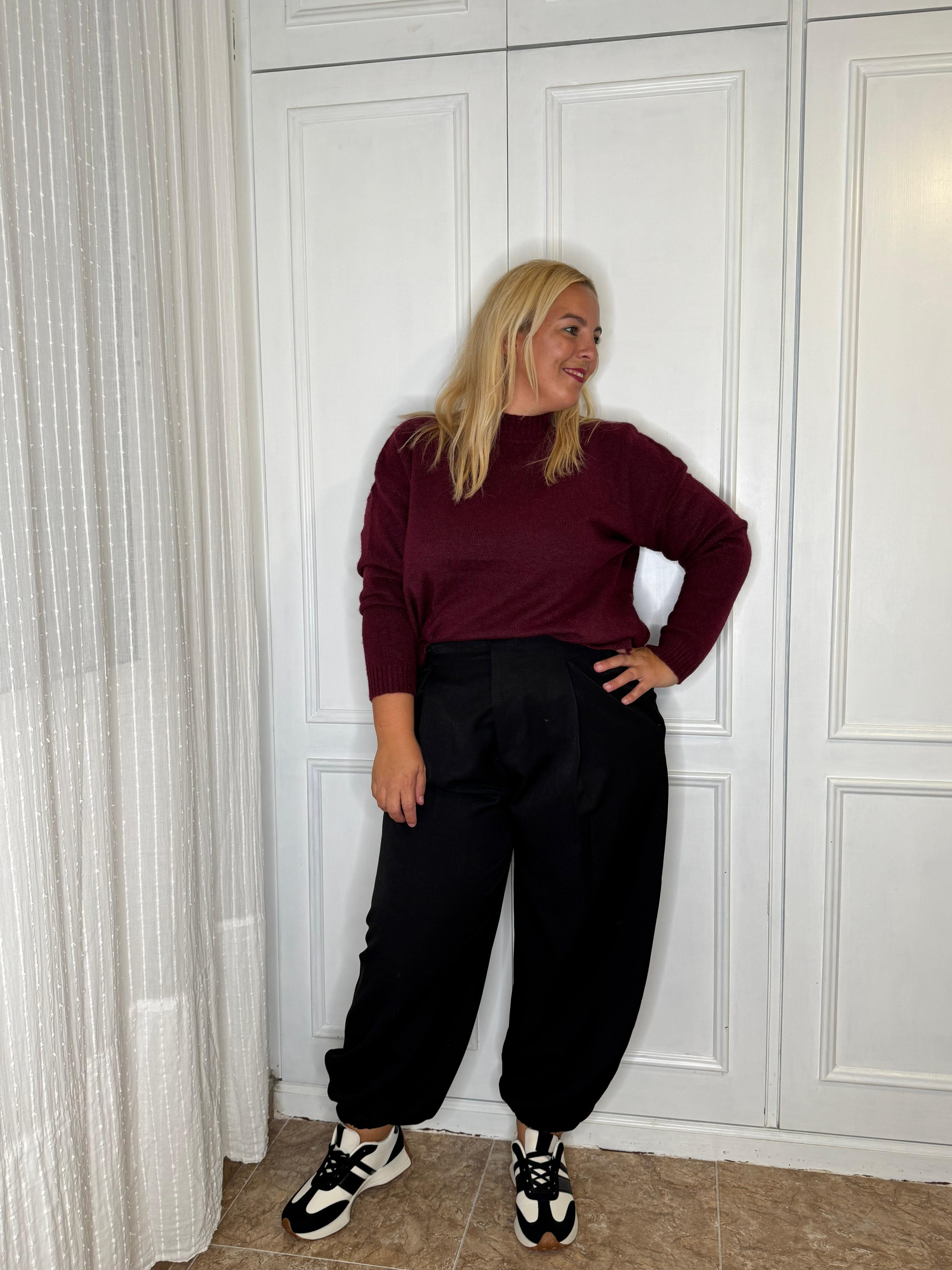 Pantalón Pliegues Balloon Negro