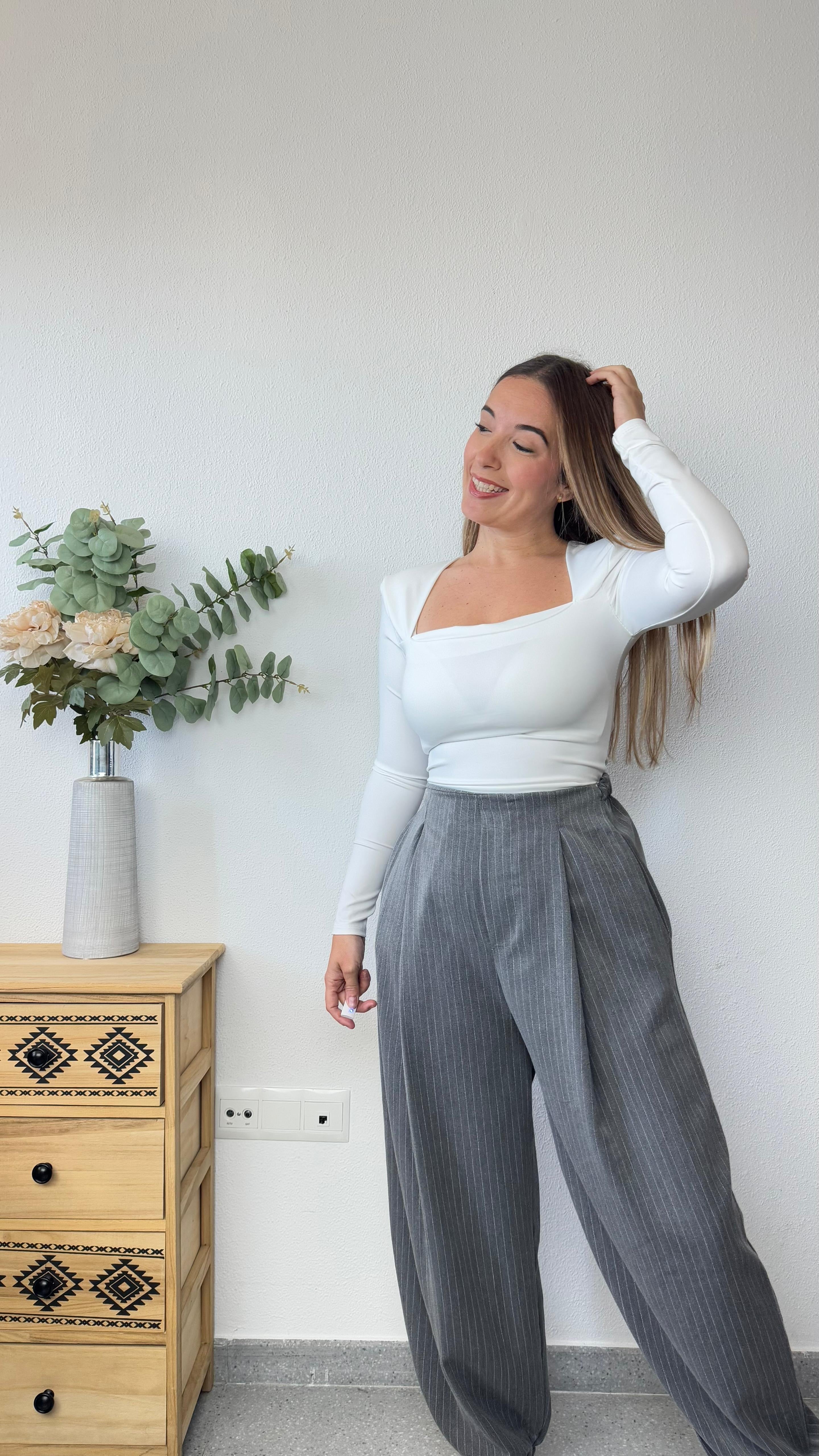 Pantalón Ballon Gris Rayitas