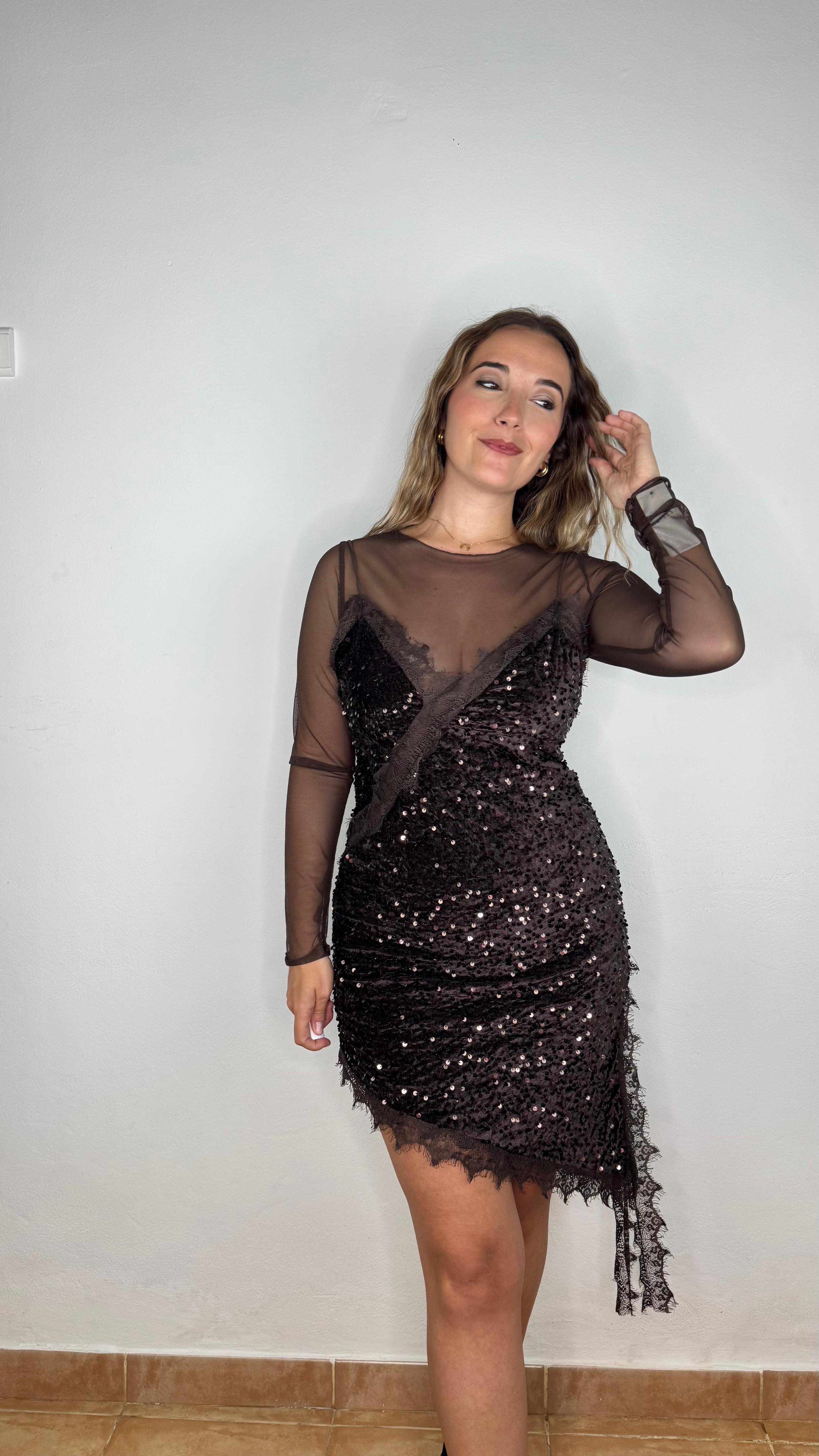 Camiseta transparente tul Marrón